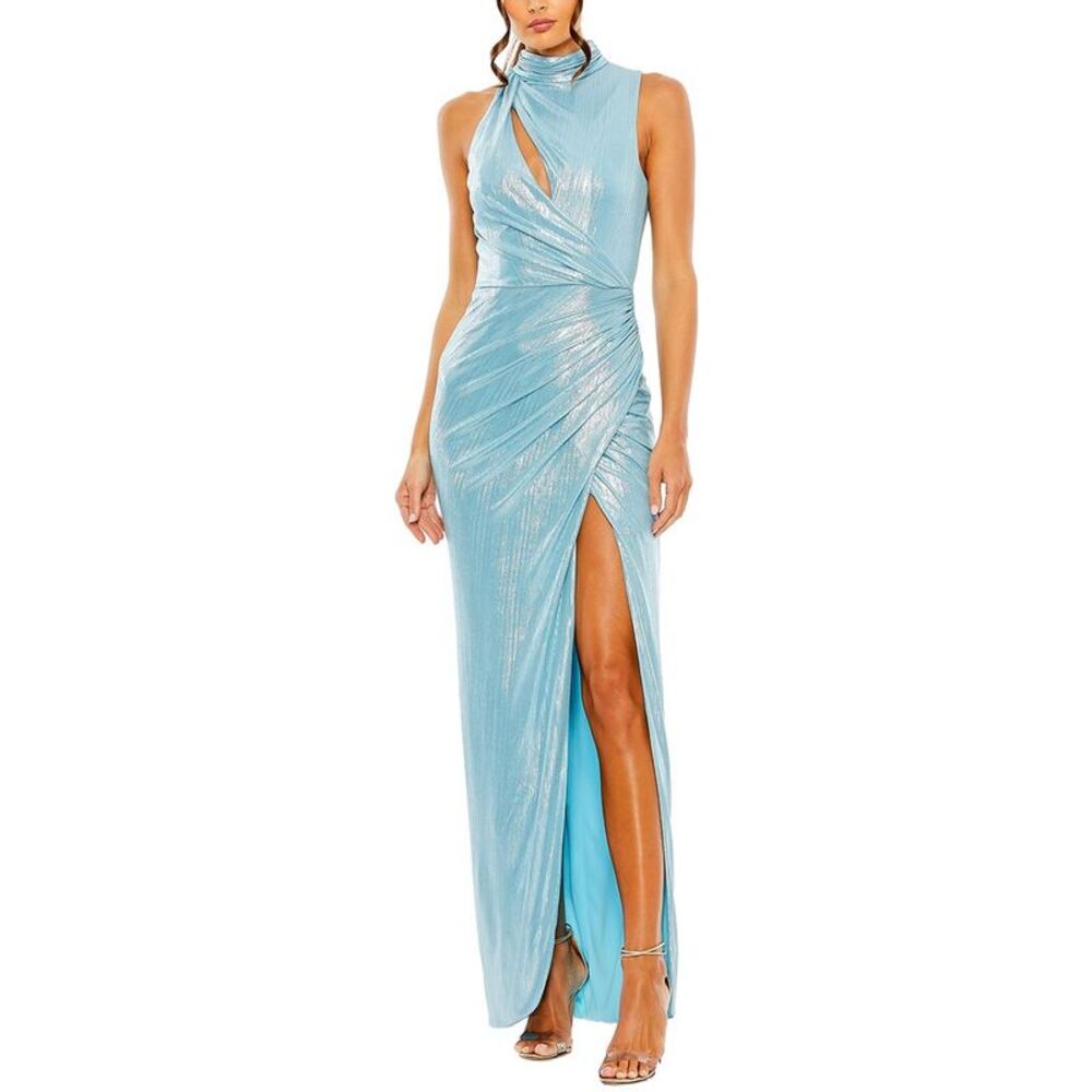 Mac Duggal Womens  High Neck Sleeveless Gown, Blue
